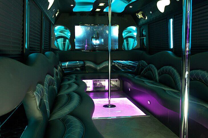 party bus interior with dance floor